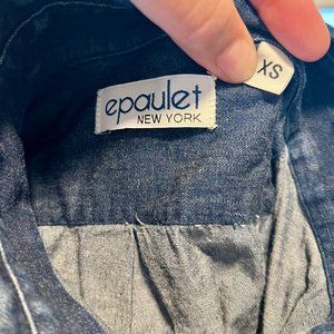 Epaulet Denim Button Down Shirt in Indigo